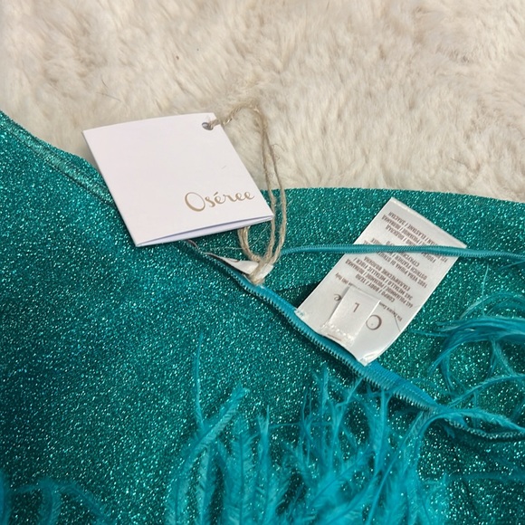 OSÉREE Lumière Feather-Trimmed Metallic Glitter Halter Top & Cropped Pants - Picture 8 of 15